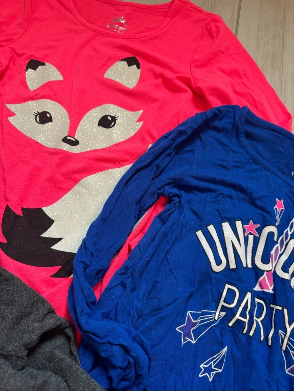 3 piece bundle Justice Girls' Double-Layer Tee in Hot Pink and Charcoal
